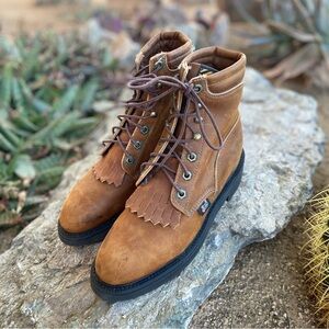 JUSTIN Women's Leather Lace Up Work Boots (Steel Toe) Worn Once